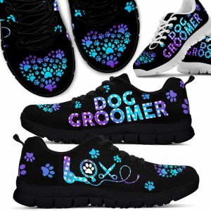 Teal Purple Dog Groomer Love Caro Pattern Sneakers Shoes