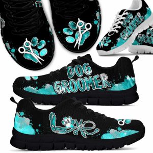 Dog Groomer Love Watercolor Teal Sneakers Shoes