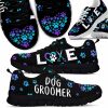 Teal Purple Dog Groomer Watercolor Love Heart Sneakers Shoes