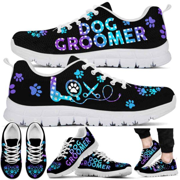 Teal Purple Dog Groomer Love Caro Pattern Sneakers Shoes