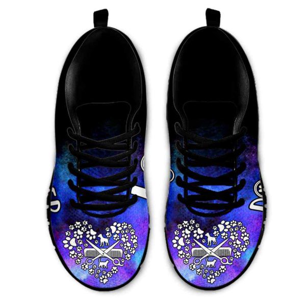 Teal Purple Dog Groomer Watercolor Love Heart Sneakers Shoes