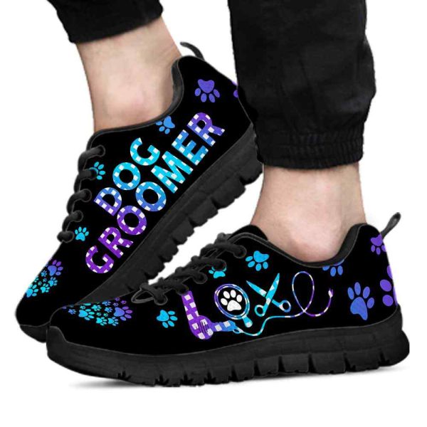 Teal Purple Dog Groomer Love Caro Pattern Sneakers Shoes