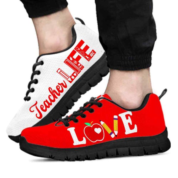 Red White Teacher Life Sneakers Shoes