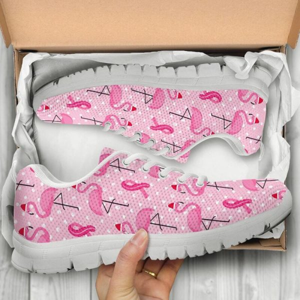 Breast Cancer Flamingo White Sole Sneakers, Running Shoes, Shoes For Women, Shoes For Men, Custom Shoes, Low Top Shoes, Customized Sneaker, Mens, Women Shoes